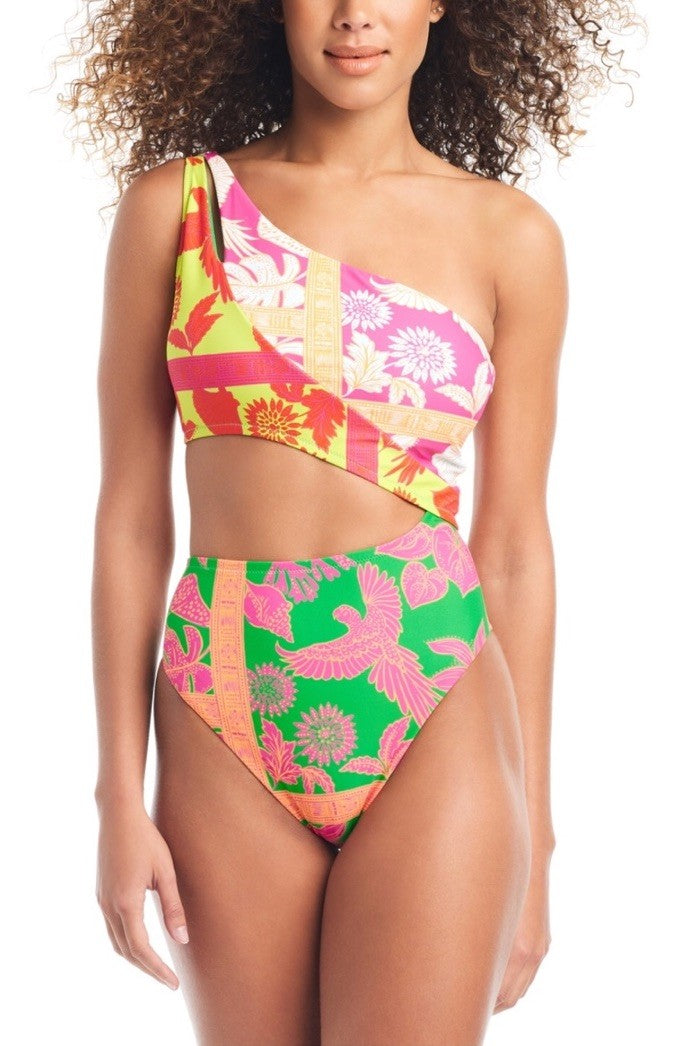 Bar III Women's One-Shoulder Cut-Out One-Piece Swimsuit Multicolor Size Large