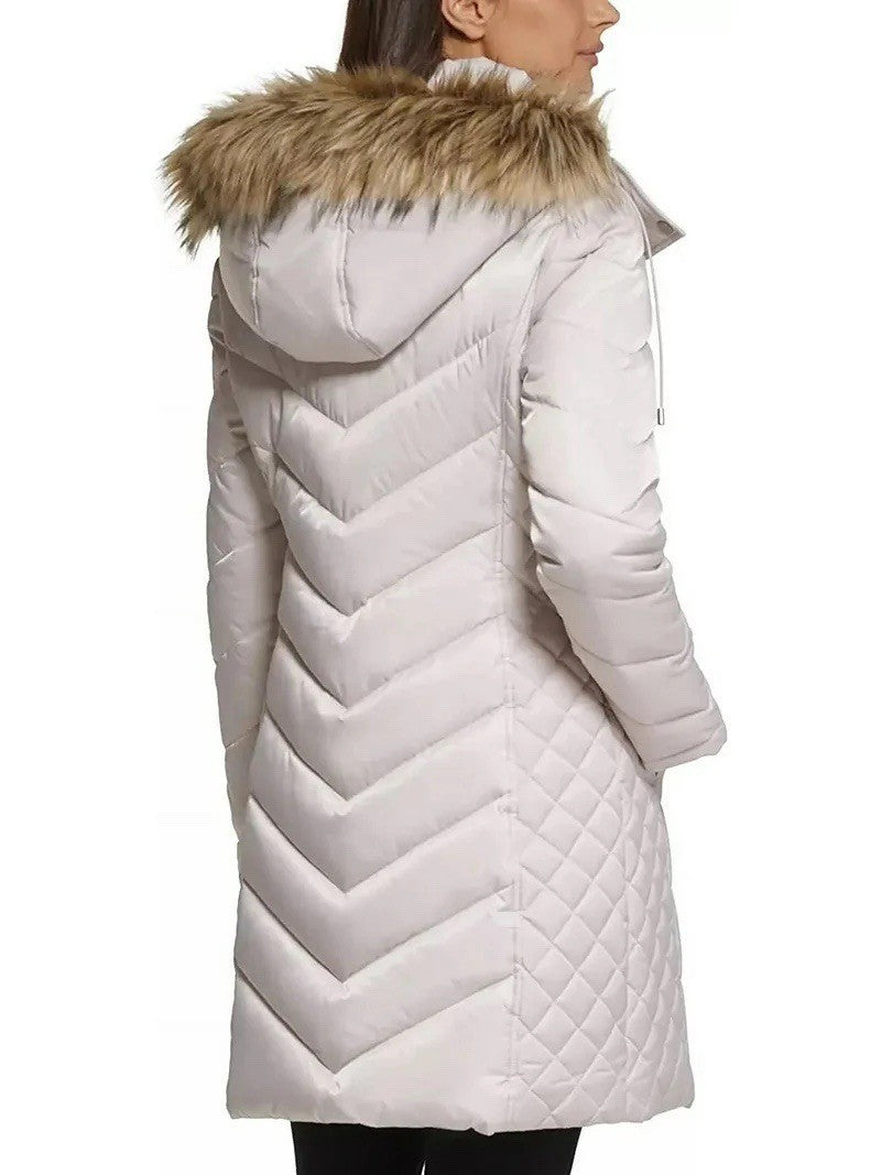 Kenneth Cole Women's Quilted Faux Fur Hood Heavyweight Puffer Coat Birch Size XL