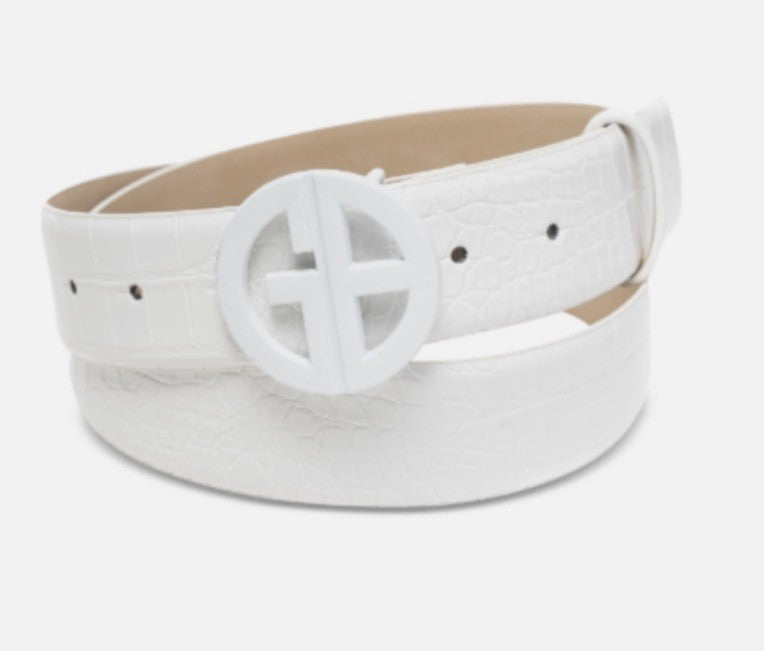 NWT Giani Bernini Women's Monochromatic Croc-Embossed Belt - White S