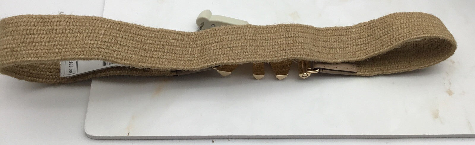 Michael Kors Straw Belt MK Logo Buckle Tan Beige Women's Accessory 
