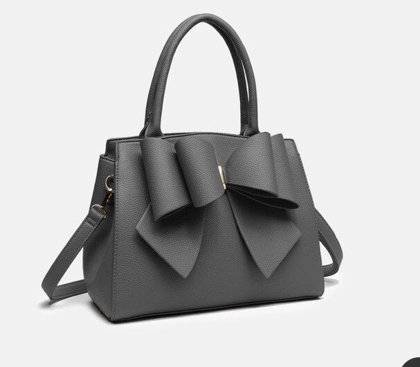 Like Dreams Park Bow Vegan Satchel Crossbody Bag Frost Grey 