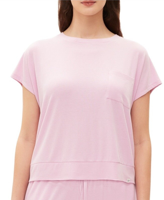 Gap GapBody Women's Ribbed Short-Sleeve Pajama Top - Butterfly Pink Size Small