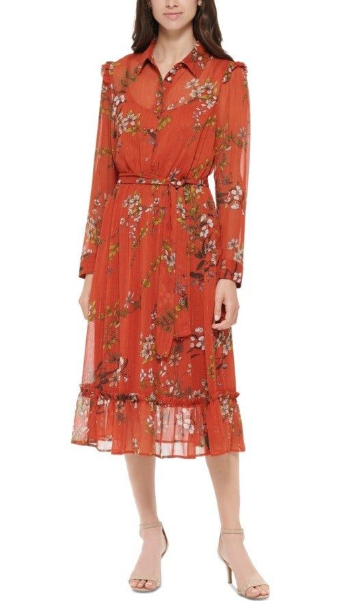 Tommy Hilfiger Women's Floral-Print Ruffled Shirtdress Size 16