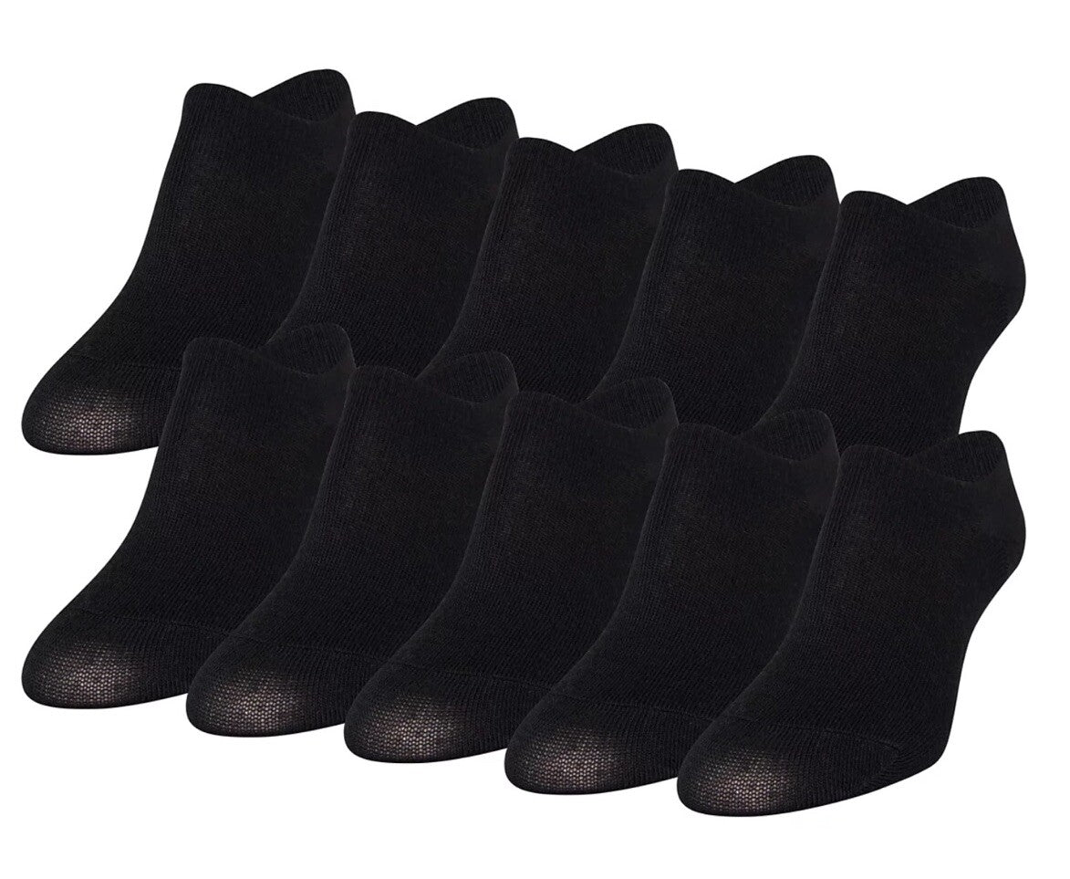  Gold toe Women's 10-Pack Casual Triple-Y Liner Socks Black Size 6-9
