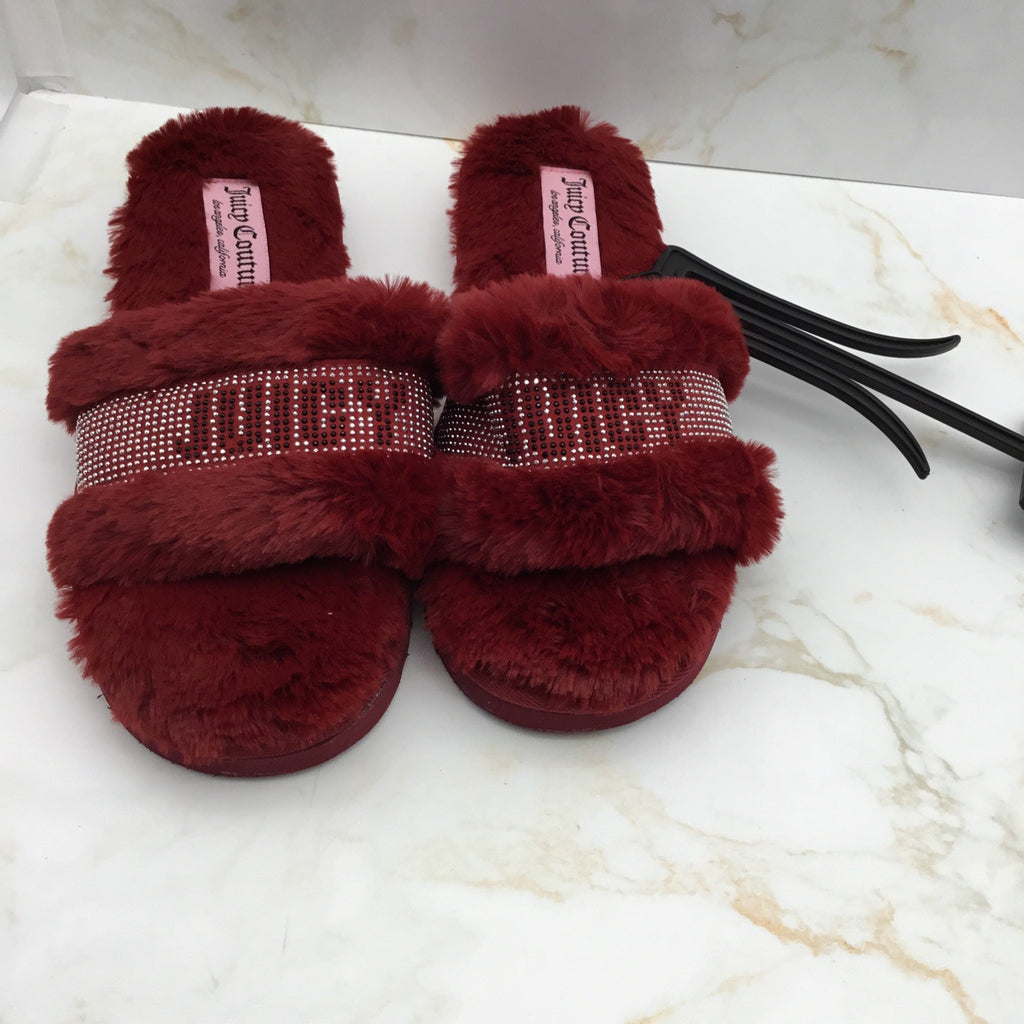 Juicy Couture HALO Faux-Fur Slip-on Slipper Sandals - BURGUNDY 7M