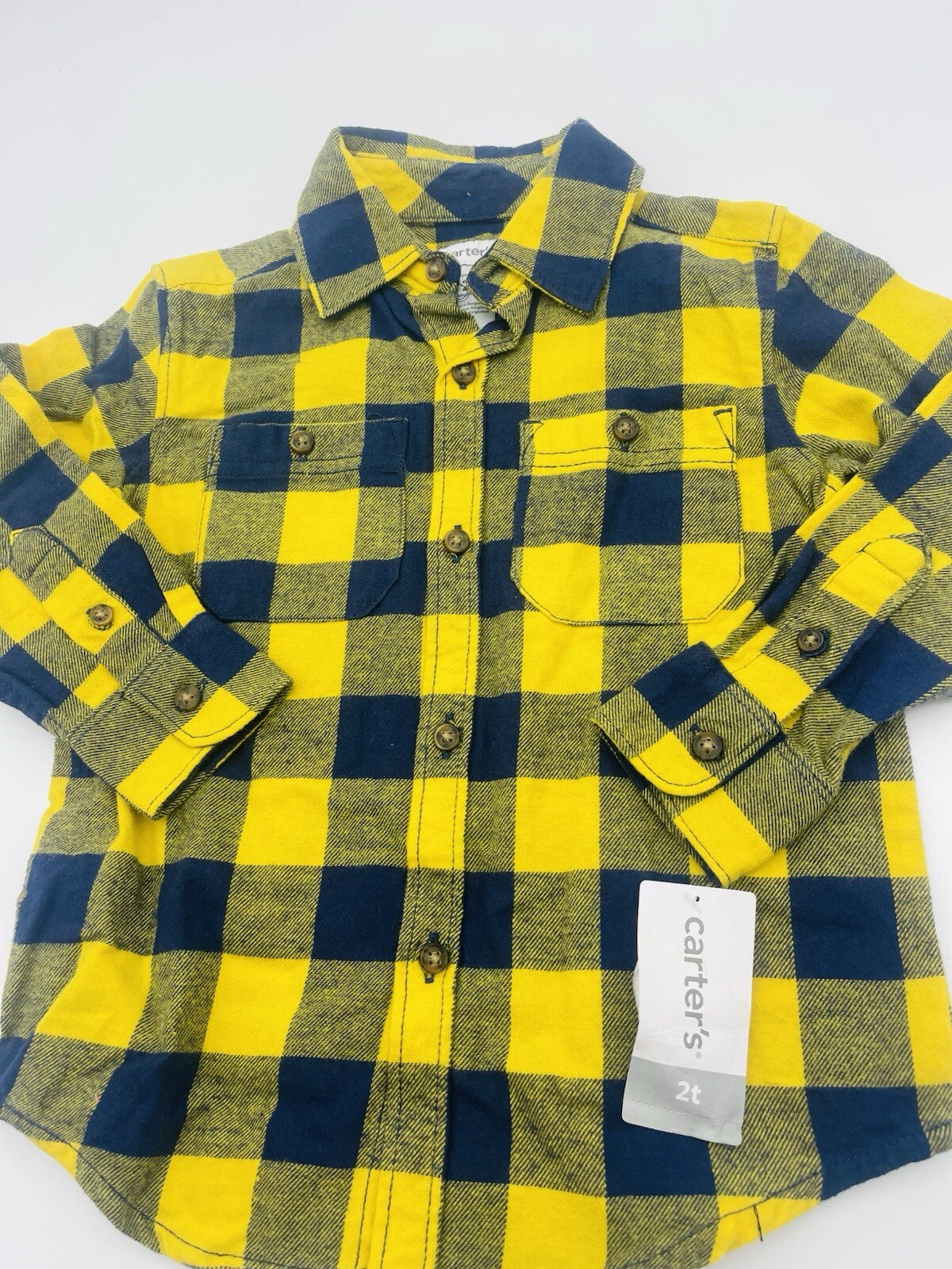 Carter's blue and yellow flannel button up shirt Size 4T