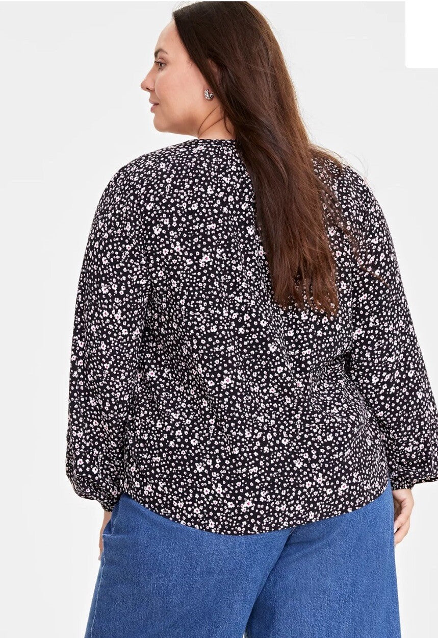 On 34th Trendy Plus Size Floating Blooms Print Top, OX