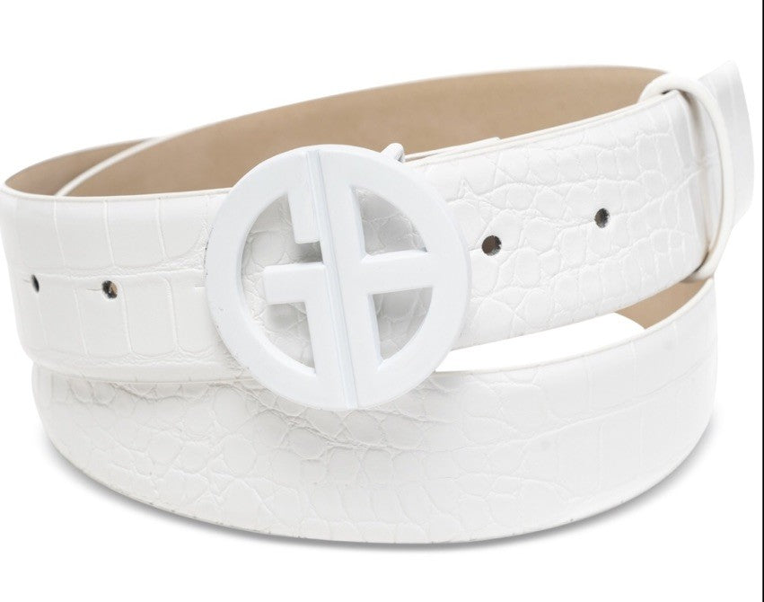 NWT Giani Bernini Women's Monochromatic Croc-Embossed Belt - White M