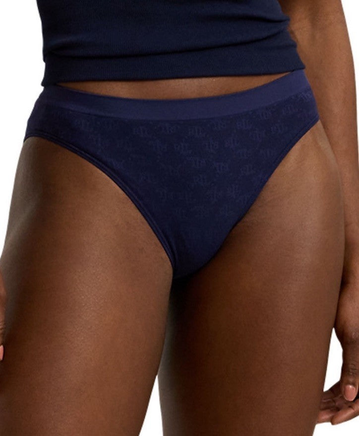 Ralph Lauren Women's Monogram Mesh Jacquard Bikini Brief Underwear Navy L