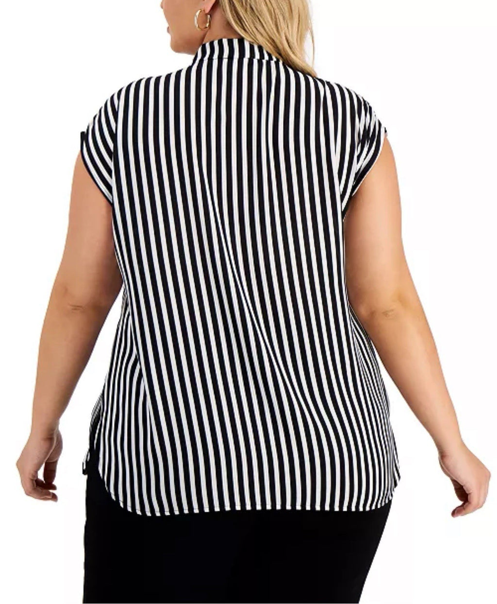 Bar III Womens White Tie-Neck Striped Top Plus Size 2X