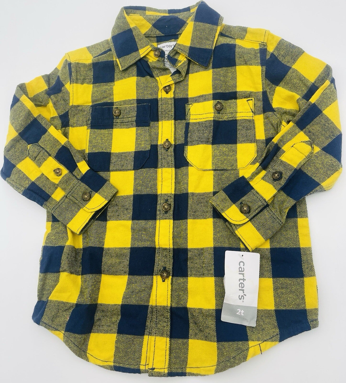 Carter's blue and yellow flannel button up shirt Size 3T