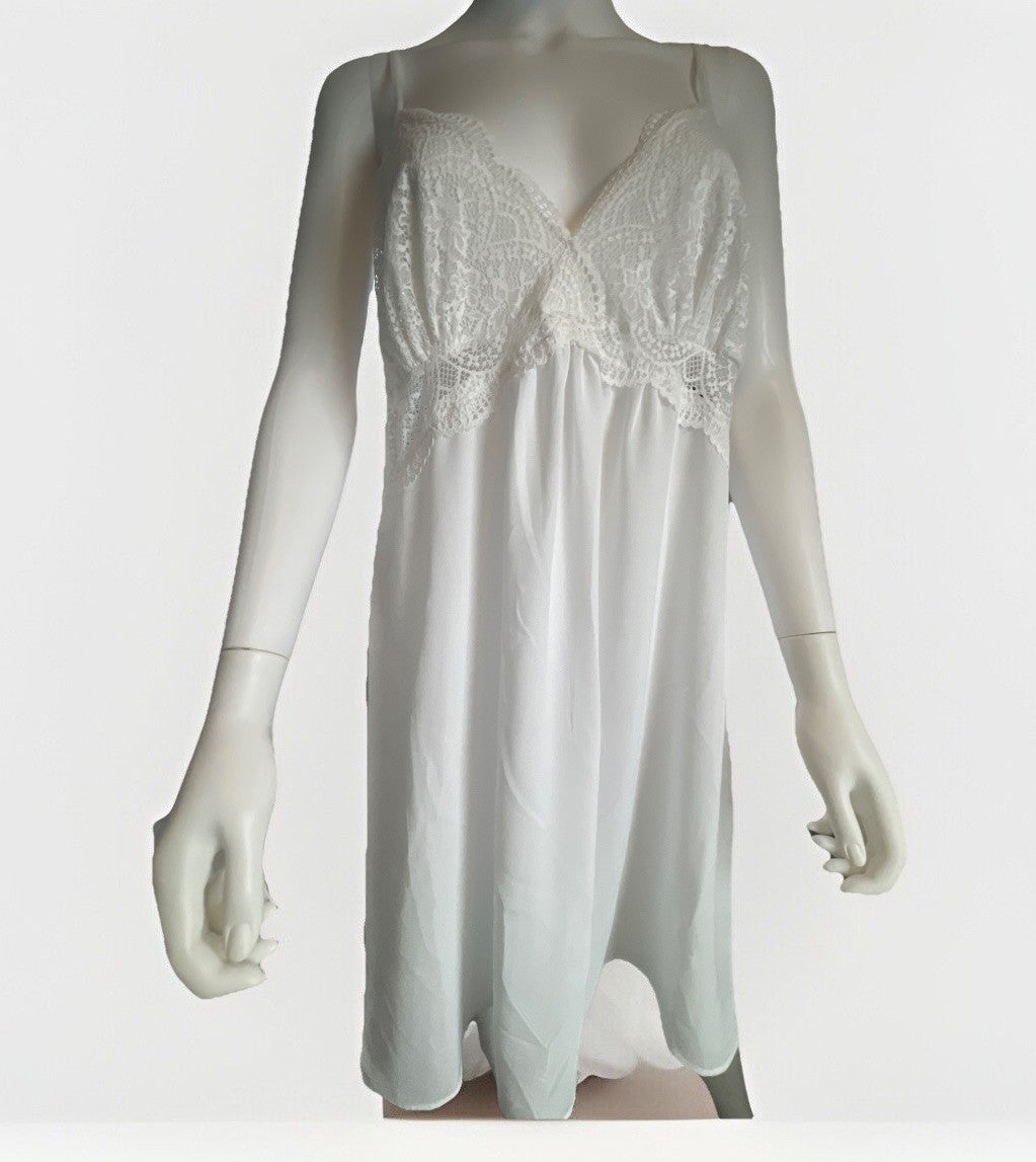NWD INC Lace & Chiffon Nightgown Lingerie White LX