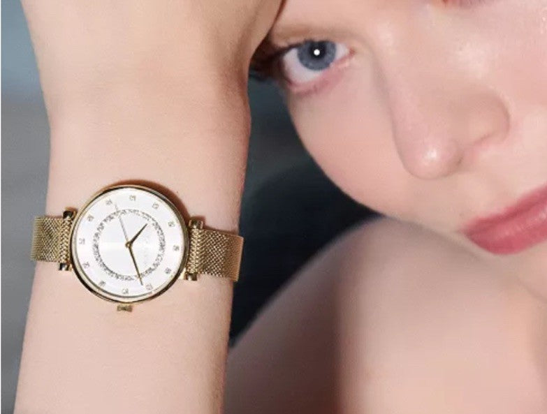 Olivia Burton Women's T-Bar Gold-Tone Stainless Steel Mesh Bracelet Watch 32mm
