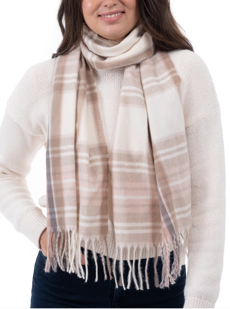 Womens Chenille Scarf Fringe Trim Ivory Plaid STYLE&CO