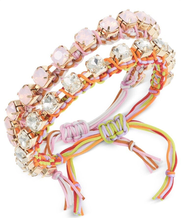 On 34th Gold-Tone 2-Pc. Set Color Crystal Cord Slider Bracelets, Pink
