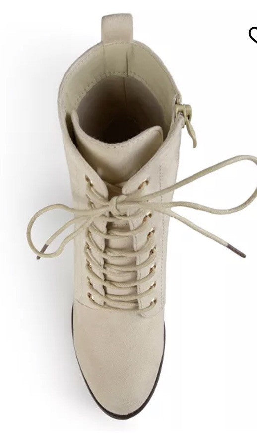 Journee Collection Women's Baylor Lace Up Stacked Heel Booties Bone 11