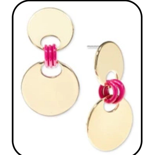 On 34th Gold-Tone Disc & Color Ring Drop Earrings, Pink