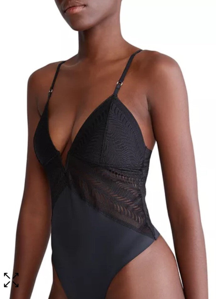 Calvin Klein Women’s  Minimalist Micro Lace Bodysuit  Black, Large,