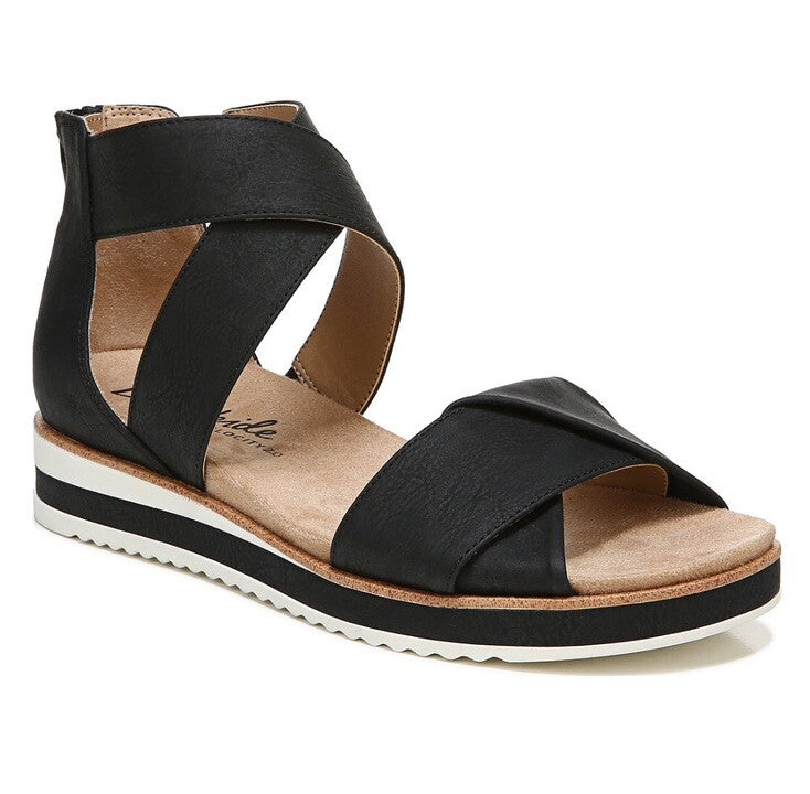 Life Stride Women’s Zoom Round Open Toe Crisscross Wedge Black 7M