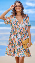Cupshe Women's Soft Tropics Short Sleeve Mini Beach Dress S