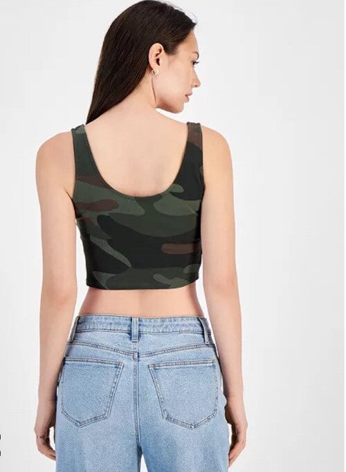 Grayson Threads, the Label Juniors' Cropped Camo-Print Graphic Top  Large