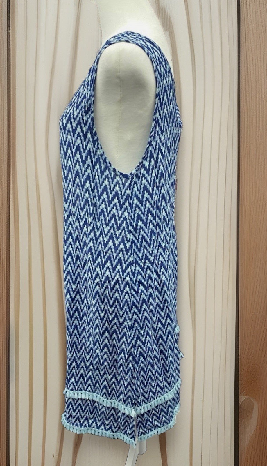 Roudelain Women's Printed Tassel-Trim Tank Nightgown - Slash Geo Size L
