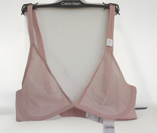 Calvin Klein Sheer Marquisette Unlined Plunge Bra, Subdued (Nude), 36A, MSRP