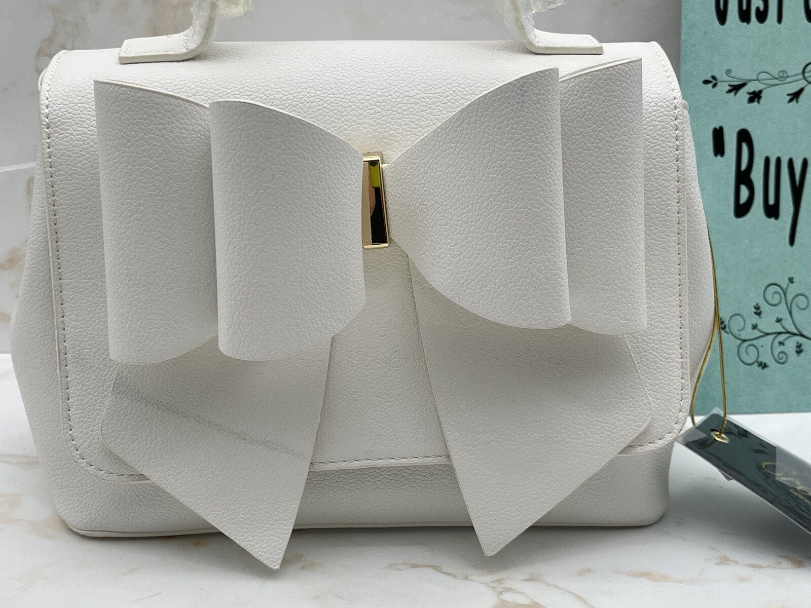 EVA DOUBLE BOW VEGAN SATCHEL CROSSBODY BAG WHITE 