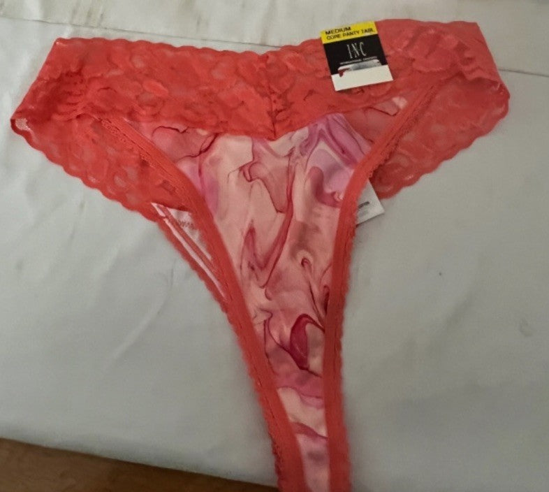 I.N.C. International Concepts Women's Lace-Trim Thong Underwear Marble M