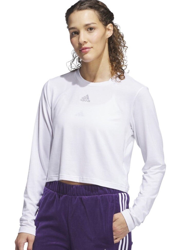 Women's adidas Y2K Glam Sportswear Long Sleeve T-Shirt Color: White Size Small 
