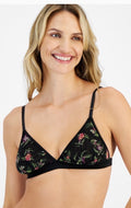 I.n.c. International Concepts Women's Tropical Flowers Mesh Bralette XL Black