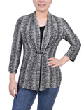 NY Collection Petite 3/4 Sleeve Two-Fer Top Multi PM