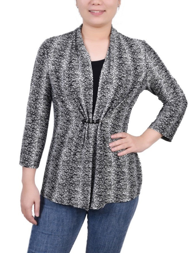 NY Collection Petite 3/4 Sleeve Two-Fer Top Multi PM