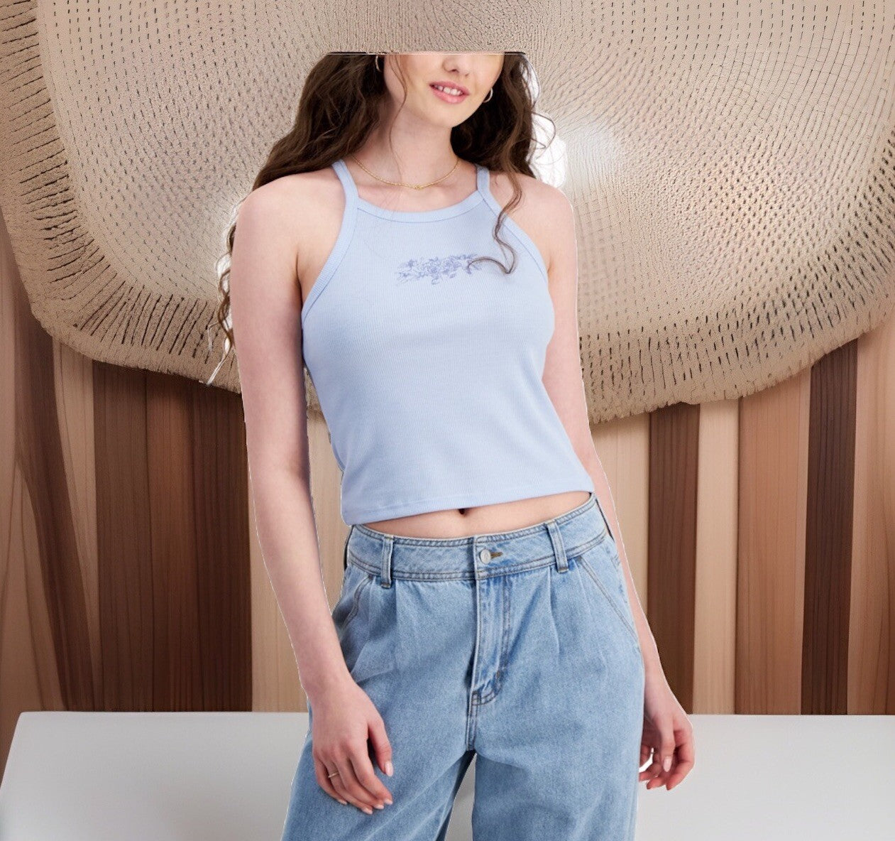 Hippie Rose Juniors' Ribbed Graphic Tank - Blue Cherub Size M