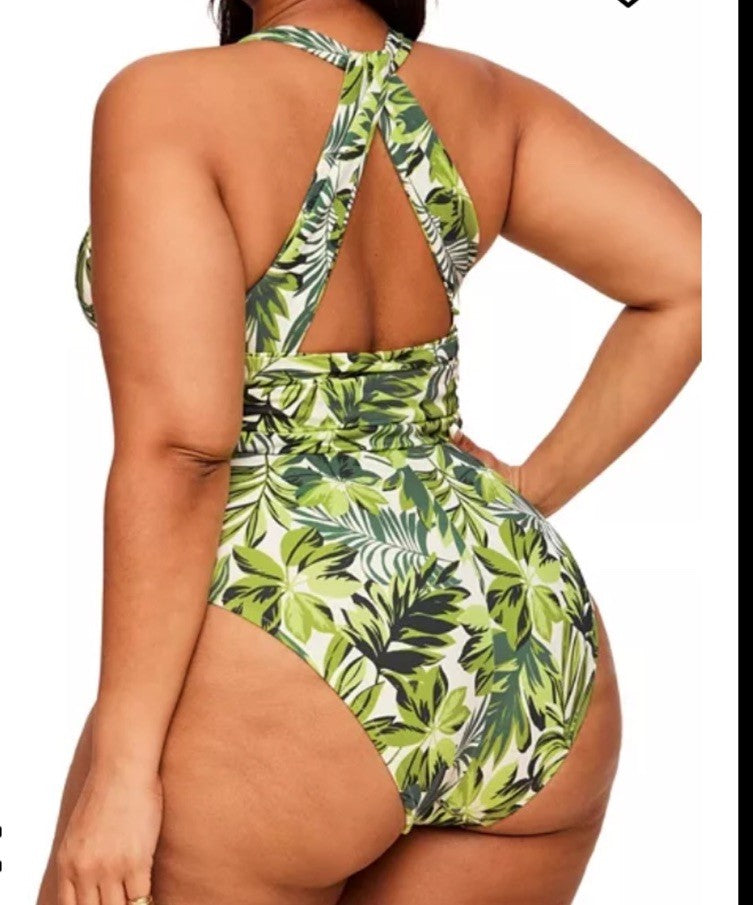 Adore Me Monroe Contour Palm Paradise Green One Piece Swimsuit Lined Sz 1X