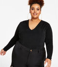 Nina Parker Women's Black Trendy V-Neck Long-Sleeve Top Plus Size 2X