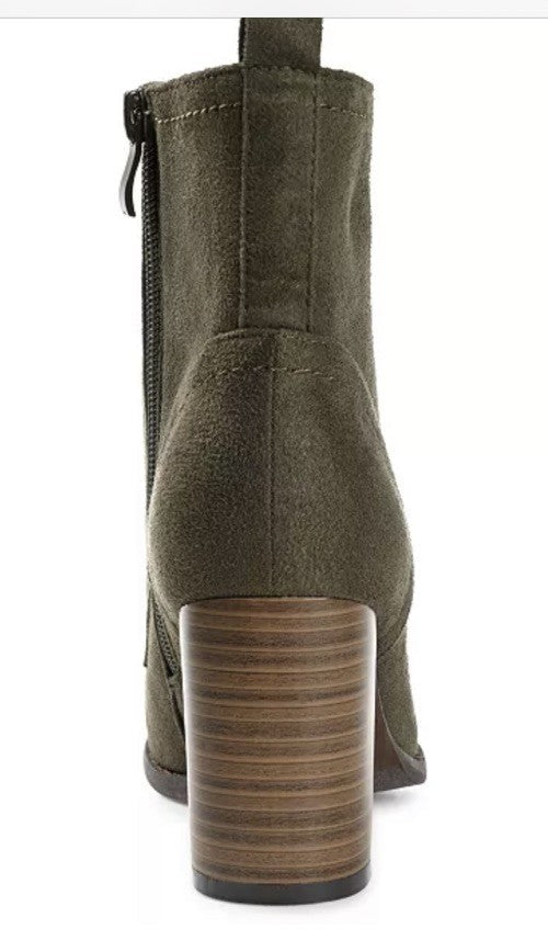 Journee Collection Women's Baylor Lace Up Stacked Heel Booties Olive 11