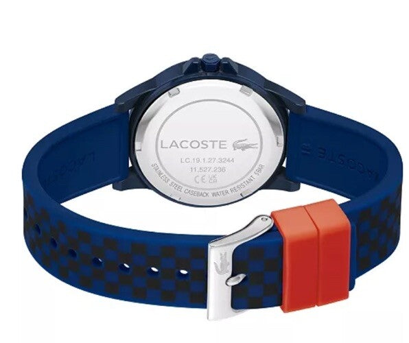 Lacoste Kids Rider Blue and Black Checkered Print Silicone Strap Watch 36mm