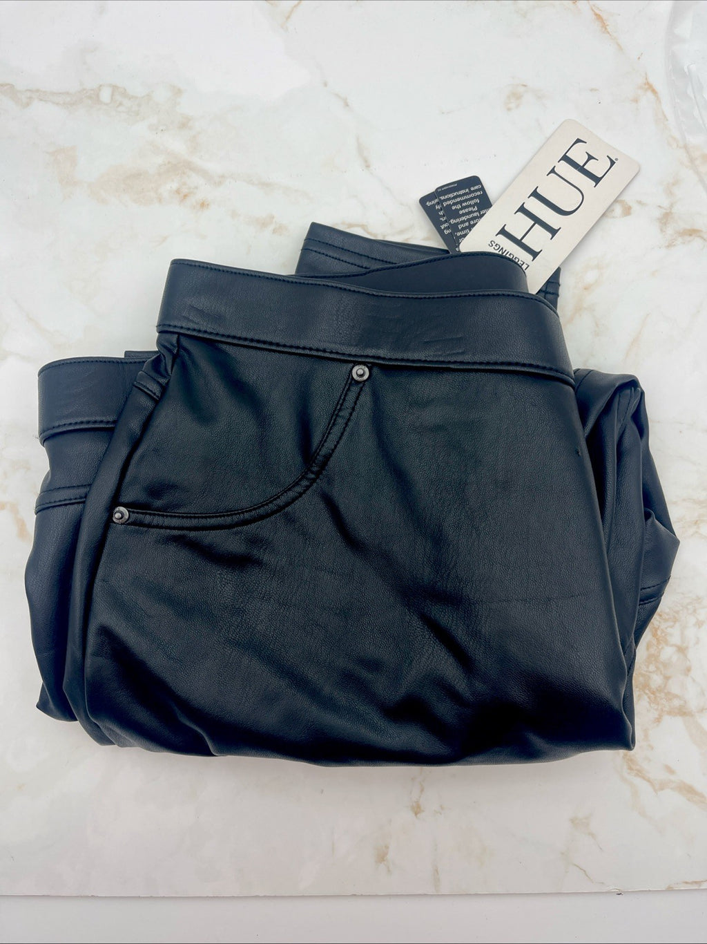NEW in Pkg HUE Black Body Gloss Liquid Finish Leggings Size XL Moto Faux Leather