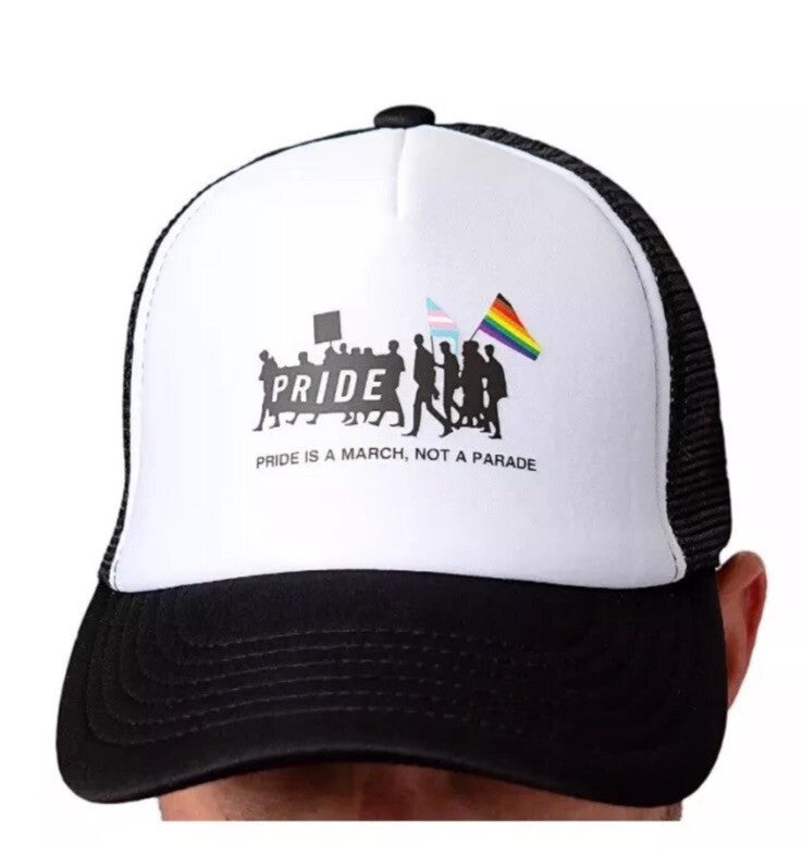 The Phluid Project Pride Is a March Snap-Back Trucker Hat, White/Black, NWT