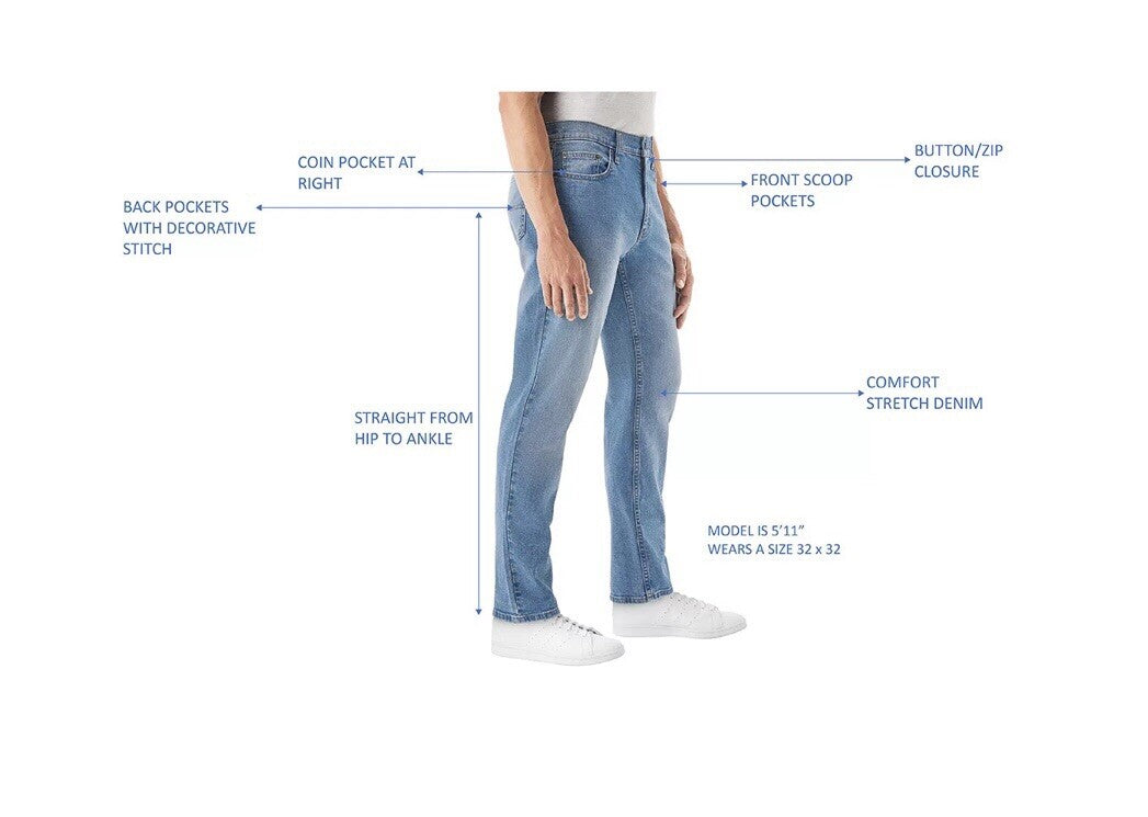 Member's Mark Men's Straight Fit Premium Stretch Denim Jeans, 5 Pocket 42x32