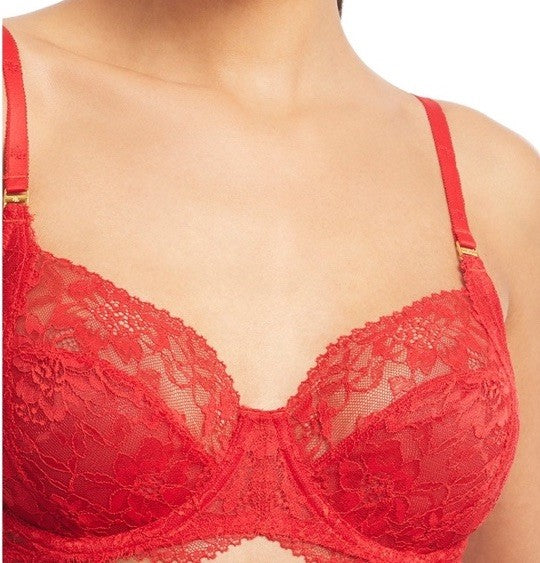 Lauren Ralph Lauren Women's Unlined Lace Full Coverage Bra Ruby Red 34DD
