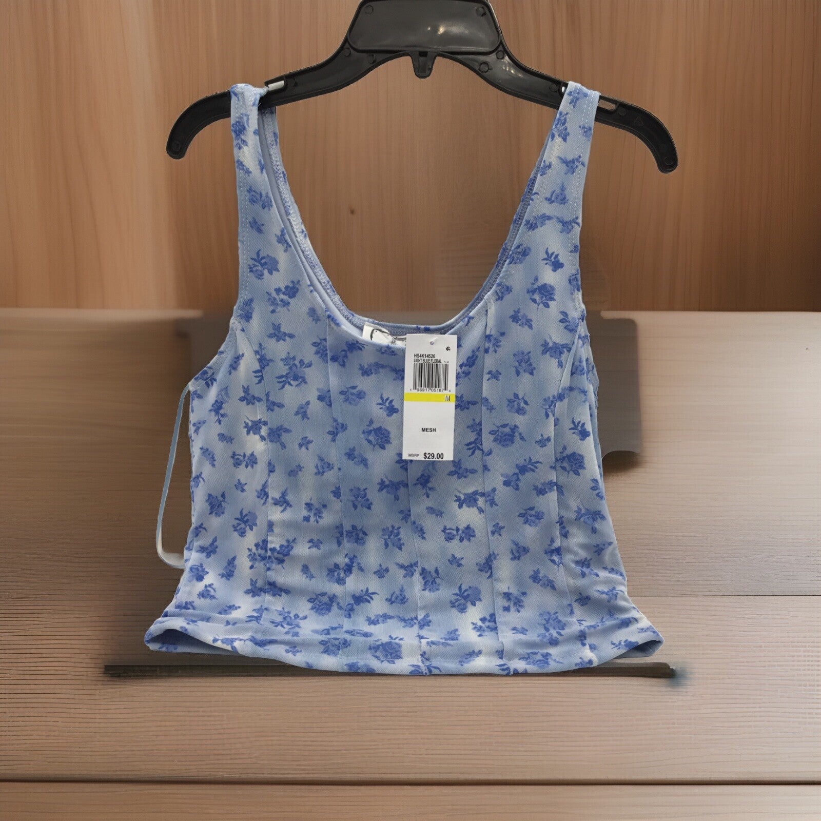 Hippie Rose Juniors' Mesh Corset Tank -blue Floral Size M