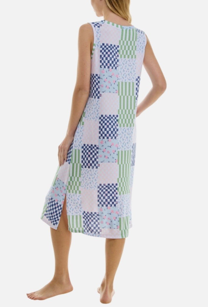 Roudelain Women's Printed Sleeveless Nightgown - Ditsy Check, SMALL