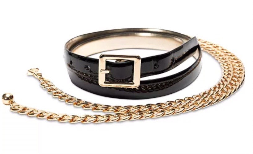 I.N.C. International Concepts Women's Reversible & Chain Belt Set,black/gold XL