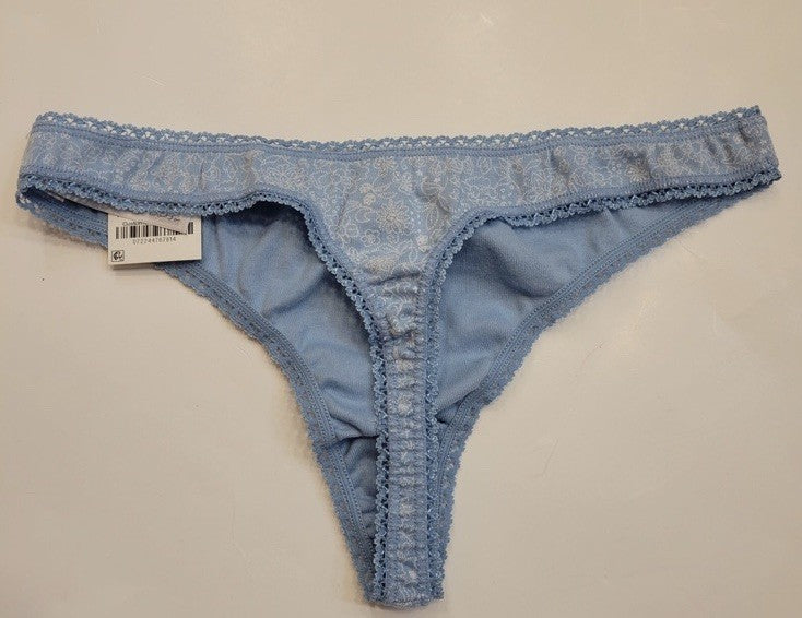  Charter Club Everyday Cotton Women's Lace-Trim Thong Blue Medium Outline Floral