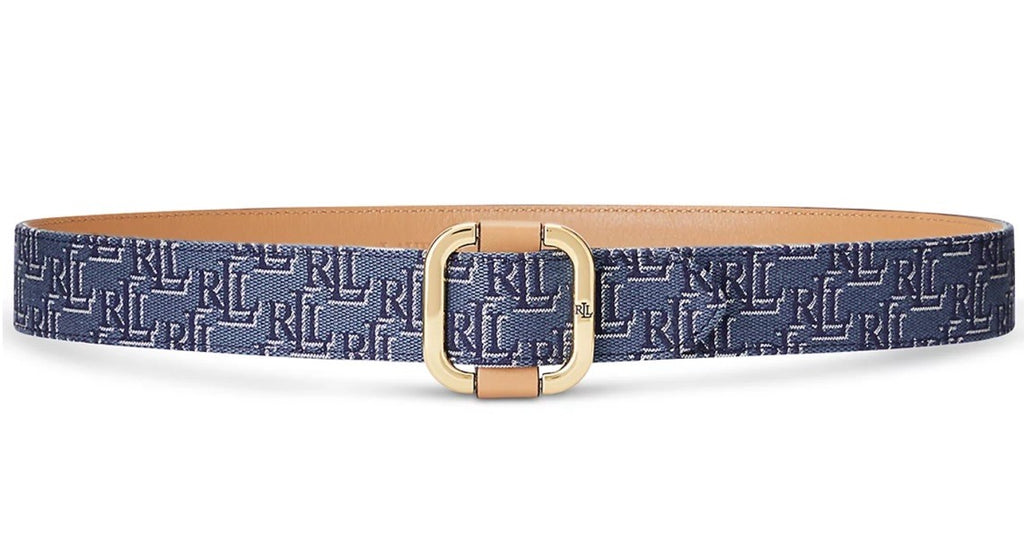 Lauren Ralph Lauren Blue Monogram Jacquard Slide-Buckle Belt Small 