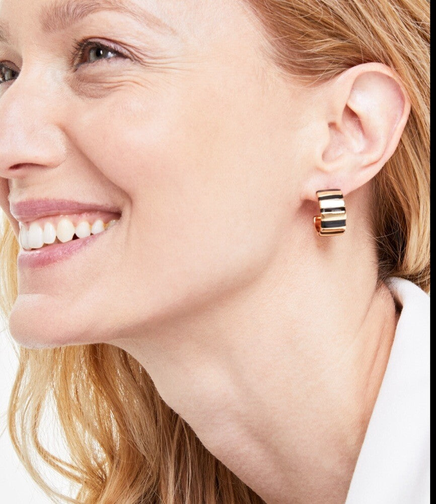 On 34th Gold-Tone Striped Medium Hoop Earrings, 1.2", Green