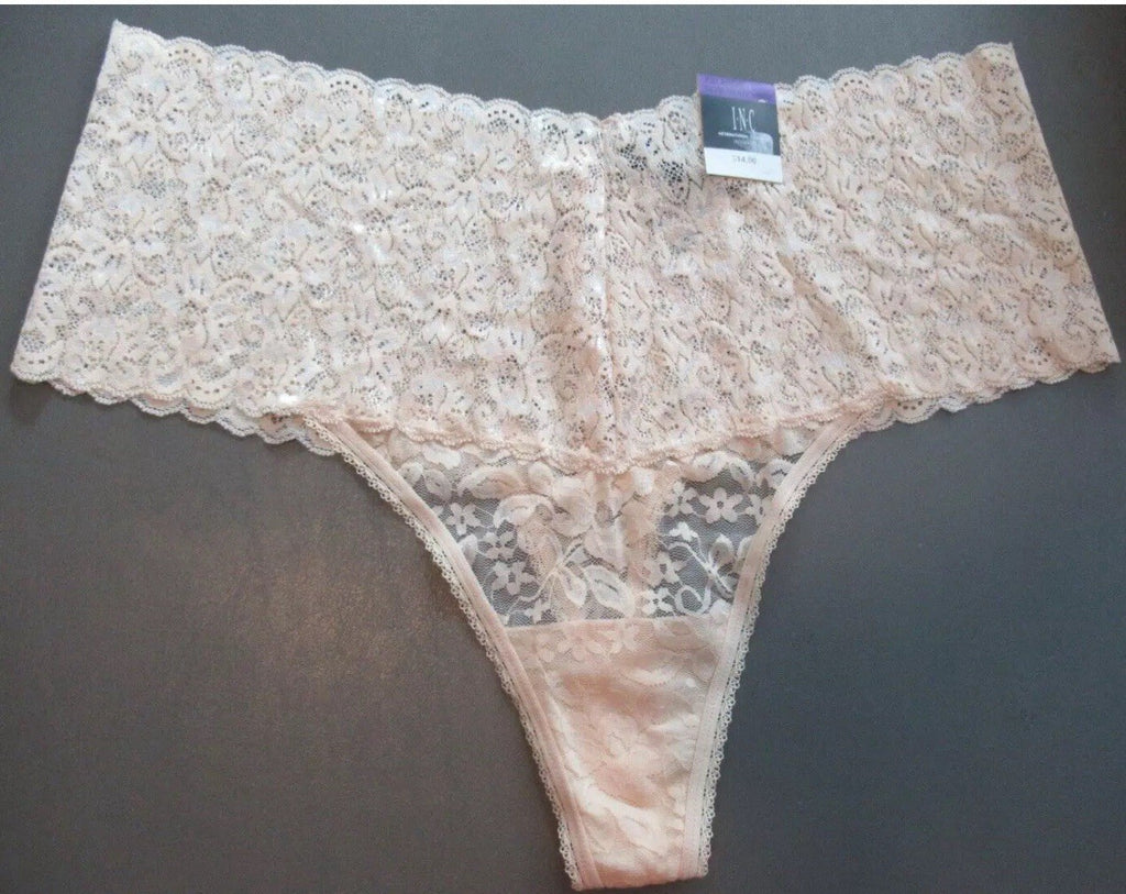 I.N.C. High Waist Lace Thong Almond Latte Nude Size S Color Marys Rose