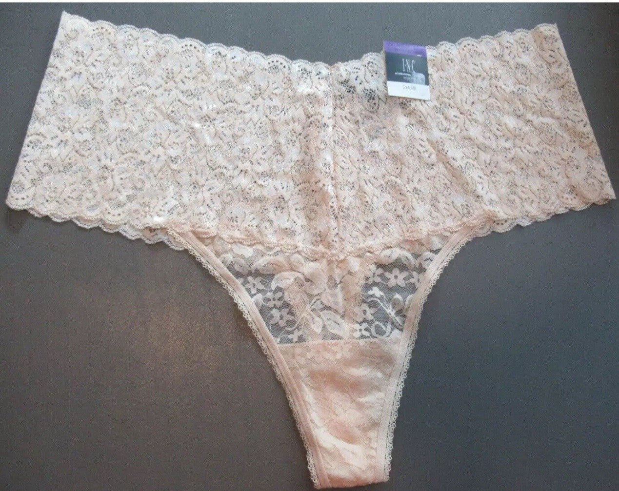 I.N.C. High Waist Lace Thong Almond Latte Nude Size S Color Marys Rose